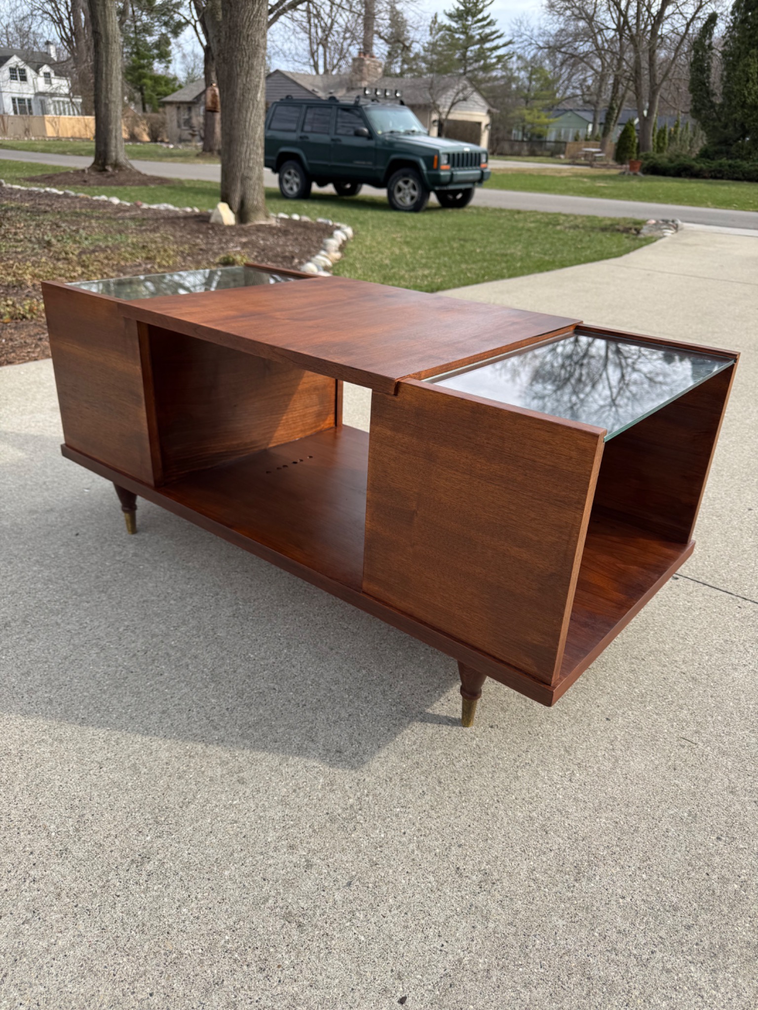 Glass top coffee table after restoration