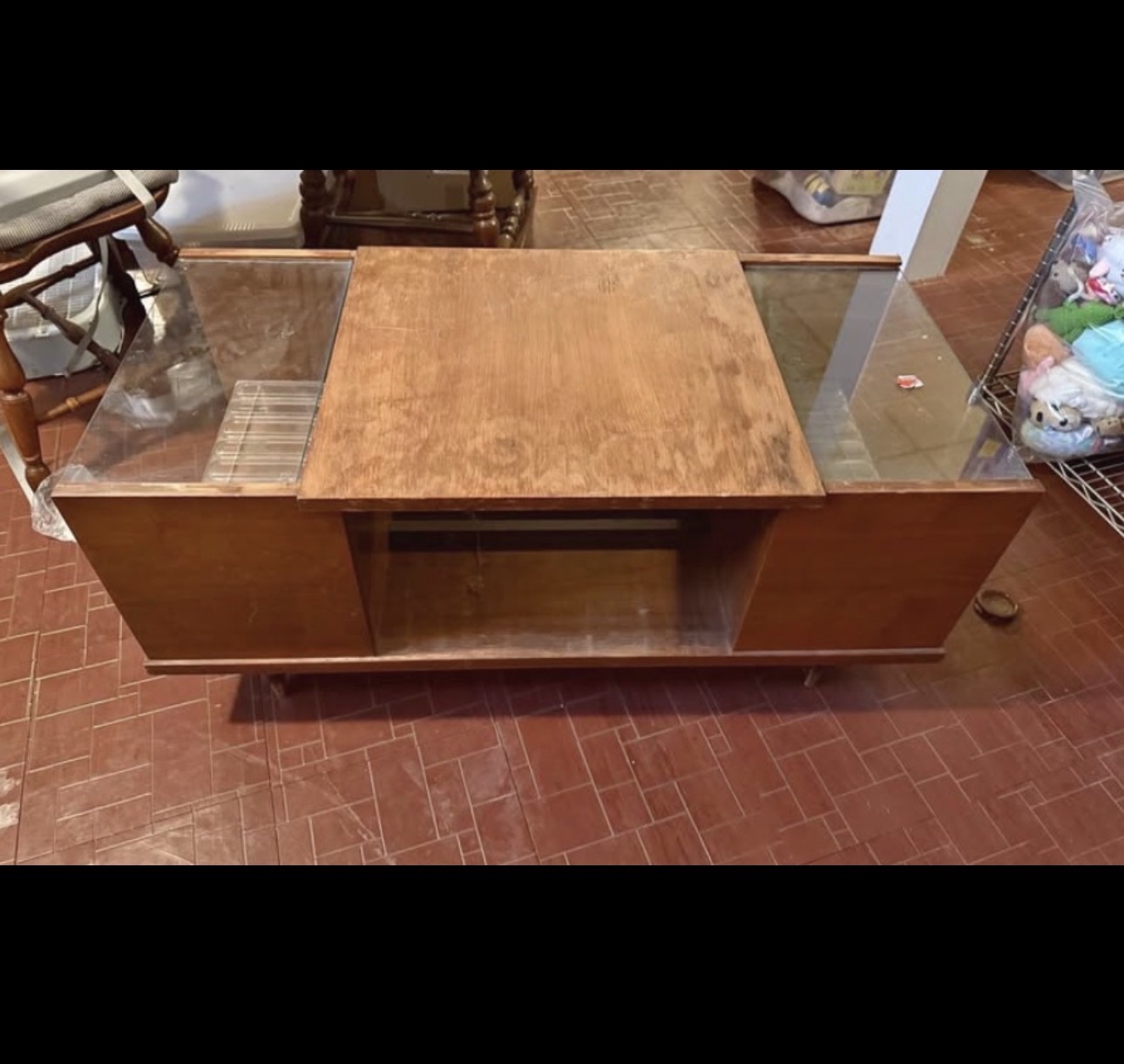 Glass top coffee table before restoration